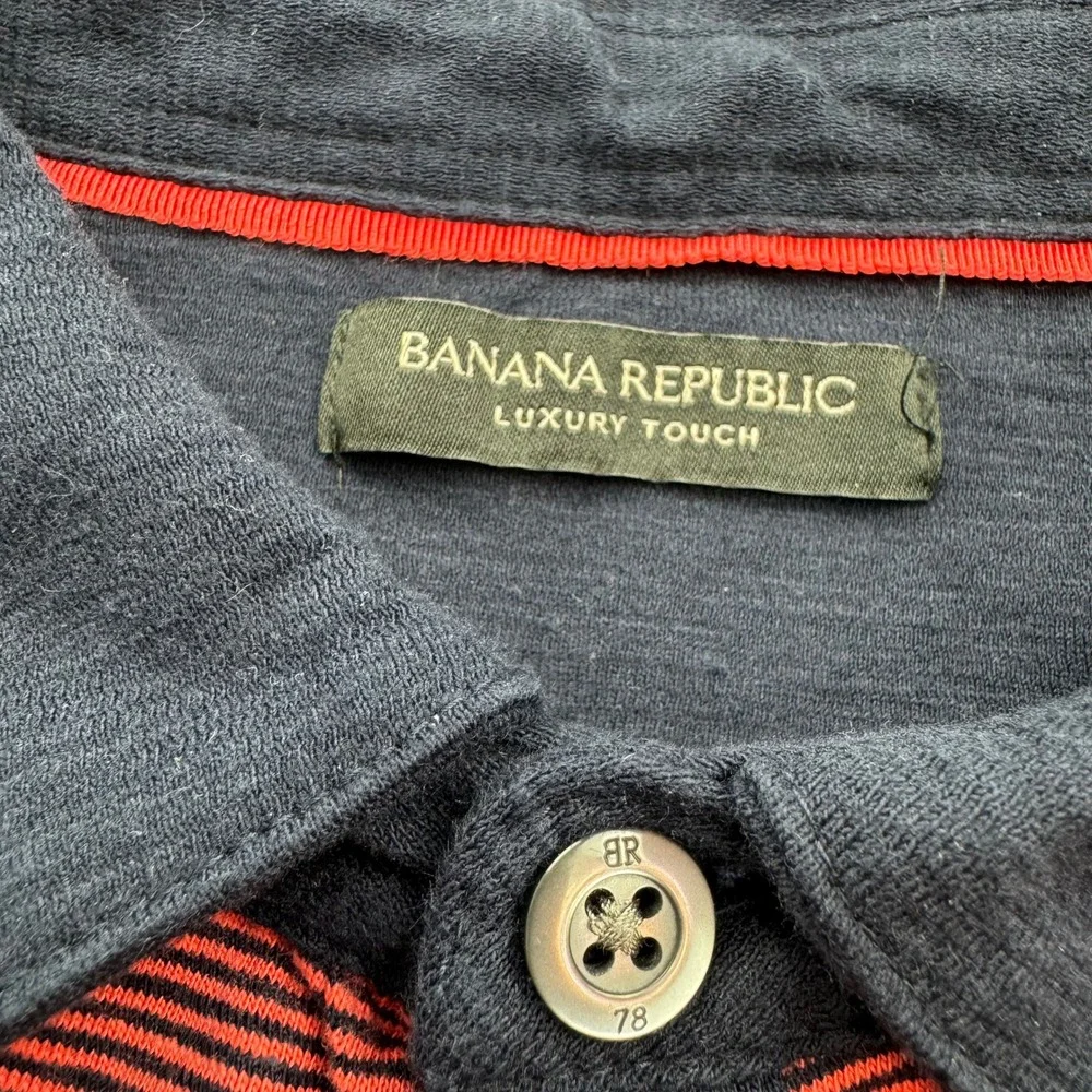 Banana Republic Luxury Touch Polo Mens L Maroon Navy Micro Stripe S/469623-01